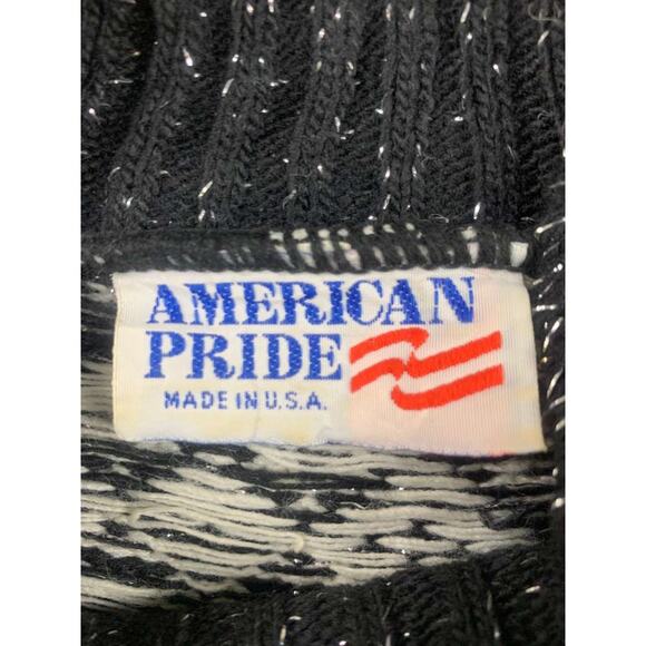 Vintage American Pride Sweater Women M Black Snowflake Pattern Metallic Silver - Picture 3 of 7